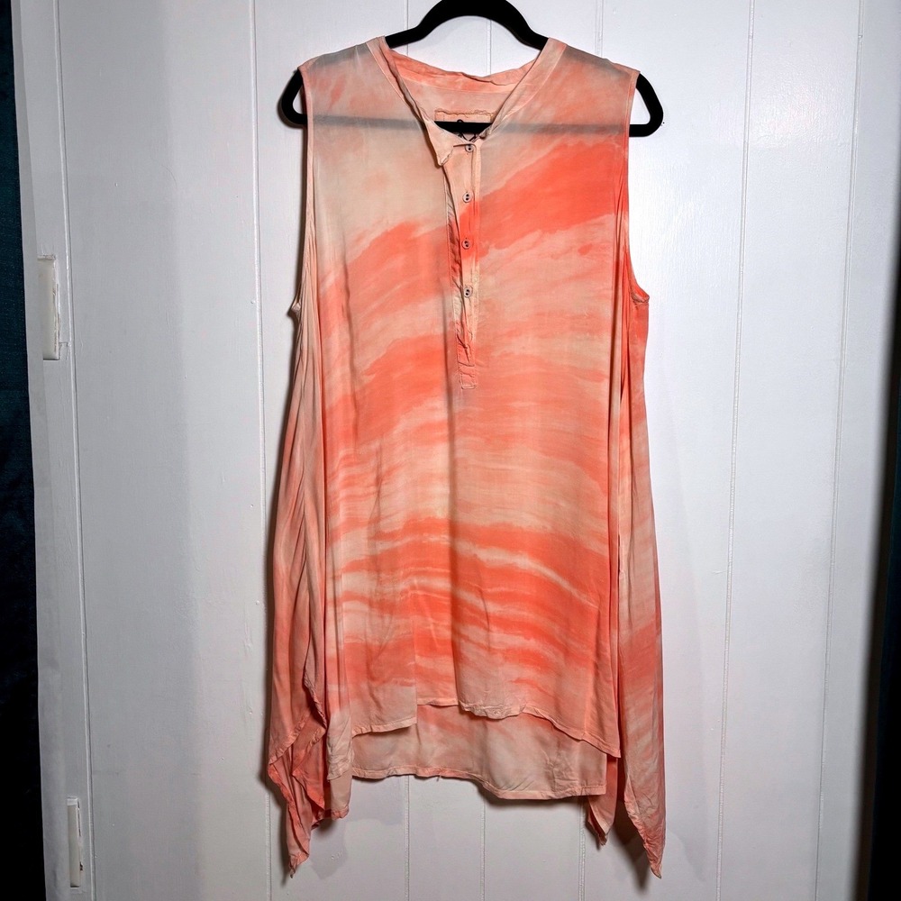Johnny Was Sollee Top Peach‎ Tie Dye Handkerchief Hem Tunic Sleeveless Bohemian